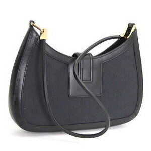 Gucci Logo GG Shoulder Leather Hobo Bag Canvas Black